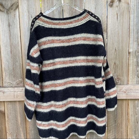 Free People Sweaters - Free People Sid Striped Sweater Oversized Boatneck Eyelet Long Sleeve Tunic XS